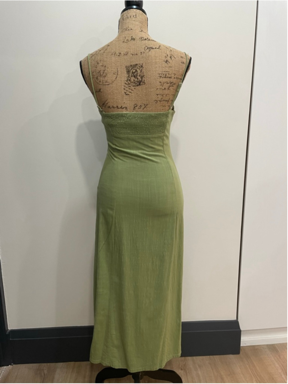 ZARA Green Maxi Dress S Milkmaid Slit Minimalist Feminine - Picture 4 of 9